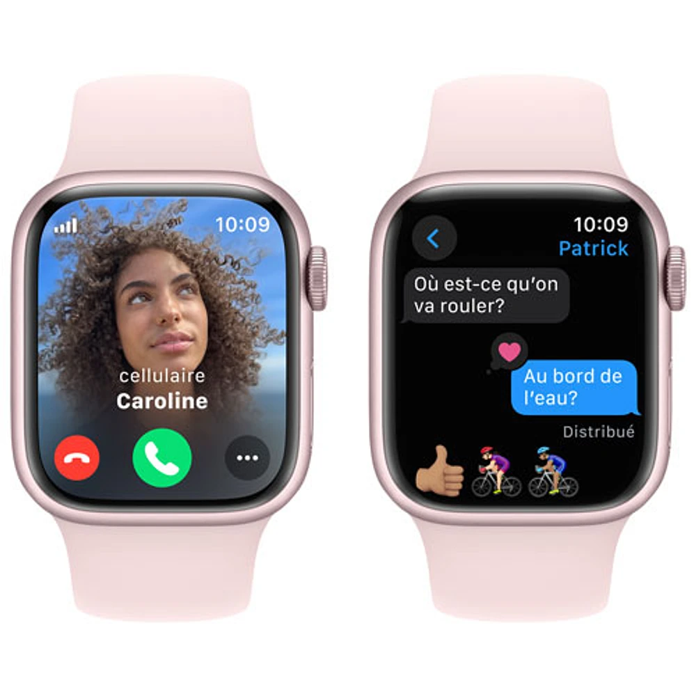 Apple Watch Series 9 (GPS + Cellular) avec boîtier de mm en aluminium rose et bracelet sport rose dragée par Rogers - Moyen/Grand