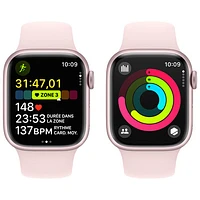 Apple Watch Series 9 (GPS + Cellular) avec boîtier de mm en aluminium rose et bracelet sport rose dragée par Rogers - Moyen/Grand