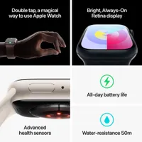 Apple Watch Series 9 (GPS + Cellular) avec boîtier de mm en aluminium rose et bracelet sport rose dragée par Rogers - Moyen/Grand