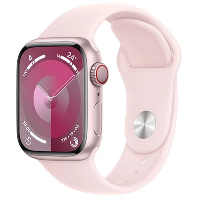 Apple Watch Series 9 (GPS + Cellular) avec boîtier de mm en aluminium rose et bracelet sport rose dragée par TELUS - Moyen/Grand