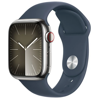 TELUS Apple Watch Series 9 (GPS + Cellular) 41mm Silver Stainless Steel Case w/Storm Blue Sport Band - / M