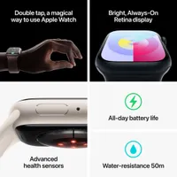 Apple Watch Series 9 (GPS + Cellular) avec boîtier de mm en acier inoxydable argenté et bracelet sport bleu tempête par TELUS - Moyen/Grand