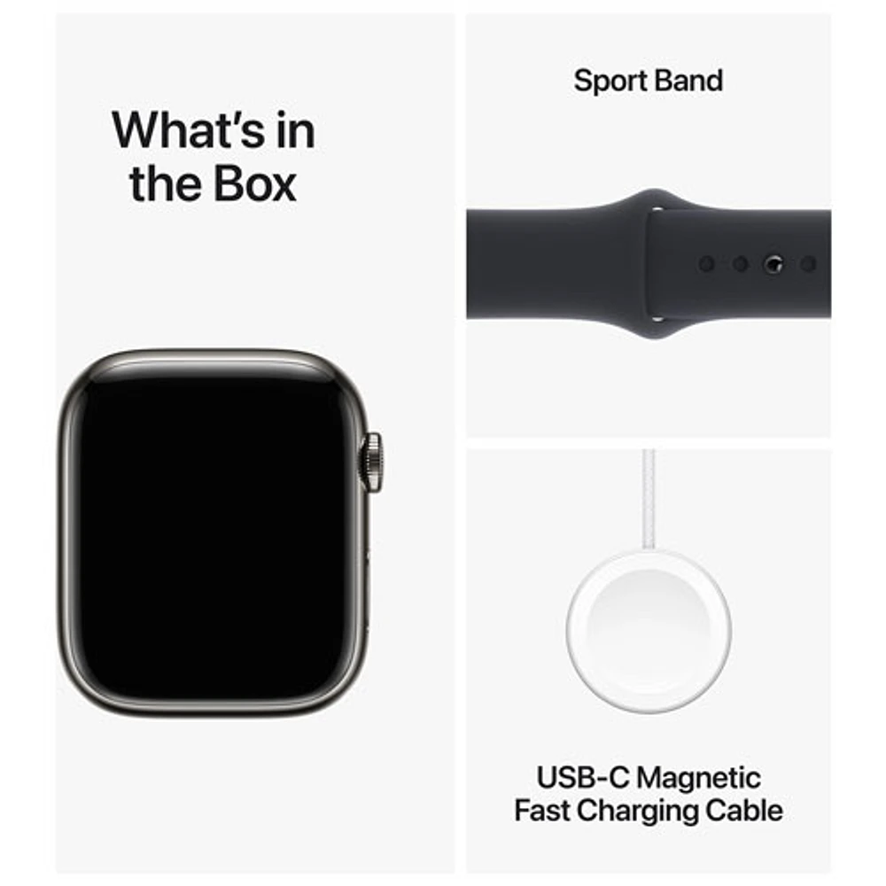 Rogers Apple Watch Series 9 (GPS + Cellular) 45mm Graphite Stainless Steel Case w/ Midnight Sport Band - M/L - Monthly Financing