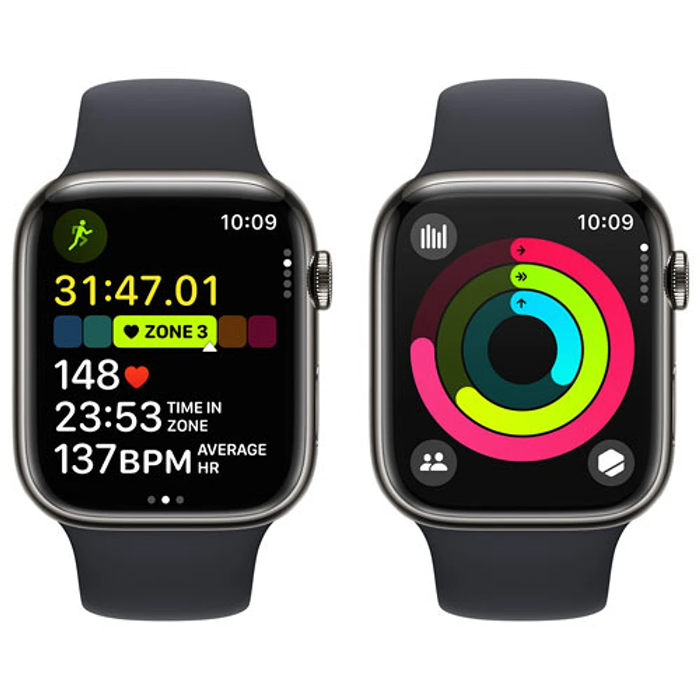 Rogers Apple Watch Series 9 (GPS + Cellular) 45mm Graphite Stainless Steel Case w/ Midnight Sport Band - M/L - Monthly Financing