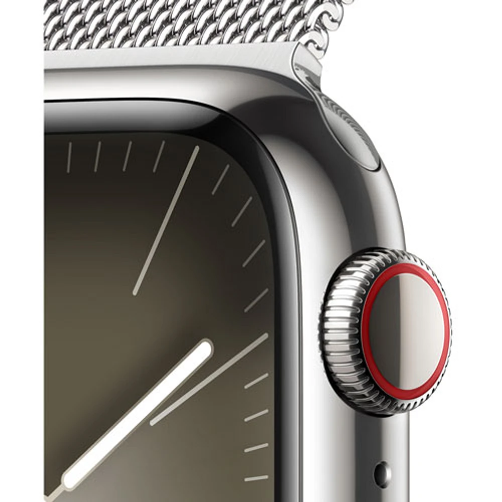 Rogers Apple Watch Series 9 (GPS + Cellular) 41mm Silver Stainless Steel Case w/Silver Stainless Steel Milanese Loop - S - Monthly Financing