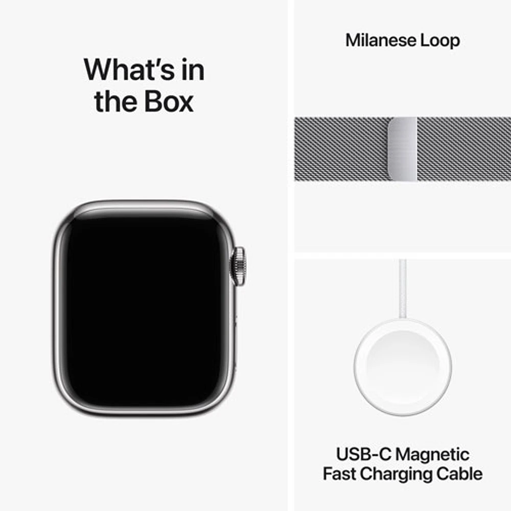 Rogers Apple Watch Series 9 (GPS + Cellular) 41mm Silver Stainless Steel Case w/Silver Stainless Steel Milanese Loop - S - Monthly Financing