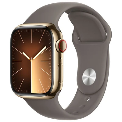 Apple Watch Series 9 (GPS + Cellular) avec boîtier de 41 mm en acier inoxydable doré et bracelet sport argile par Rogers - Moyen/Grand - Financement mensuel