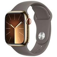Apple Watch Series 9 (GPS + Cellular) avec boîtier de mm en acier inoxydable doré et bracelet sport argile par Rogers - Moyen/Grand