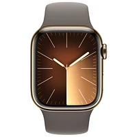 Apple Watch Series 9 (GPS + Cellular) avec boîtier de mm en acier inoxydable doré et bracelet sport argile par Rogers - Moyen/Grand