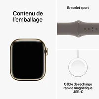 Apple Watch Series 9 (GPS + Cellular) avec boîtier de mm en acier inoxydable doré et bracelet sport argile par Rogers - Moyen/Grand