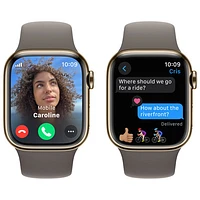 Apple Watch Series 9 (GPS + Cellular) avec boîtier de mm en acier inoxydable doré et bracelet sport argile par Rogers - Moyen/Grand