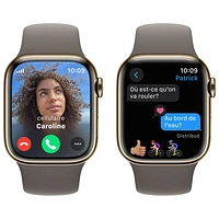 Apple Watch Series 9 (GPS + Cellular) avec boîtier de mm en acier inoxydable doré et bracelet sport argile par TELUS - Moyen/Grand