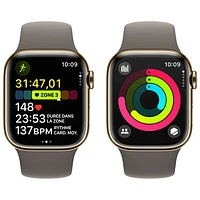 Apple Watch Series 9 (GPS + Cellular) avec boîtier de mm en acier inoxydable doré et bracelet sport argile par TELUS - Moyen/Grand