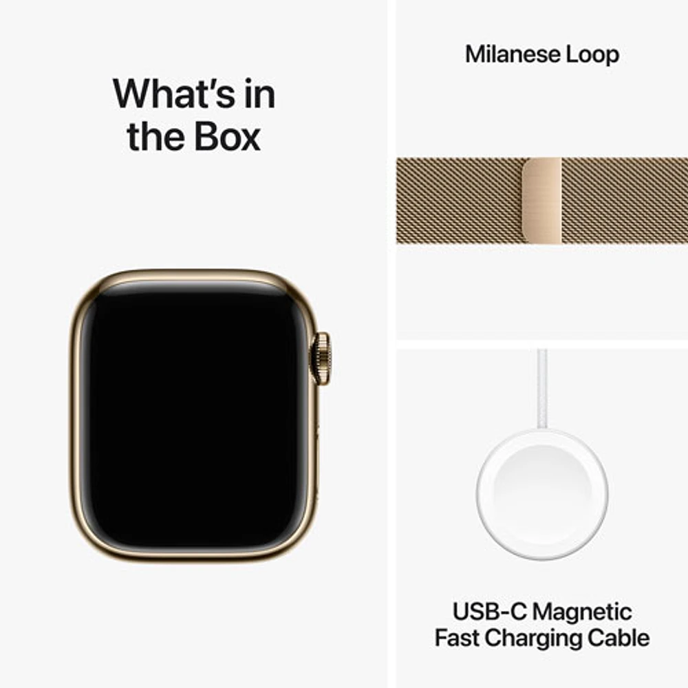 Rogers Apple Watch Series 9 (GPS + Cellular) 41mm Gold Stainless Steel Case w/Gold Stainless Steel Milanese Loop - S - Monthly Financing