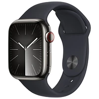 Apple Watch Series 9 (GPS + Cellular) avec boîtier de 41 mm en acier inoxydable graphite et bracelet sport minuit par TELUS - Moyen/Grand - Financement mensuel