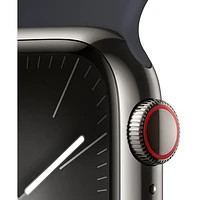 Apple Watch Series 9 (GPS + Cellular) avec boîtier de 41 mm en acier inoxydable graphite et bracelet sport minuit par TELUS - Moyen/Grand - Financement mensuel