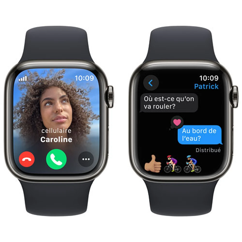 Apple Watch Series 9 (GPS + Cellular) avec boîtier de 41 mm en acier inoxydable graphite et bracelet sport minuit par TELUS - Moyen/Grand - Financement mensuel