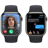 Apple Watch Series 9 (GPS + Cellular) avec boîtier de 41 mm en acier inoxydable graphite et bracelet sport minuit par TELUS - Moyen/Grand - Financement mensuel