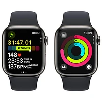 Apple Watch Series 9 (GPS + Cellular) avec boîtier de 41 mm en acier inoxydable graphite et bracelet sport minuit par TELUS - Moyen/Grand - Financement mensuel