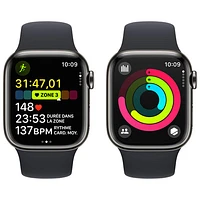 Apple Watch Series 9 (GPS + Cellular) avec boîtier de 41 mm en acier inoxydable graphite et bracelet sport minuit par TELUS - Moyen/Grand - Financement mensuel