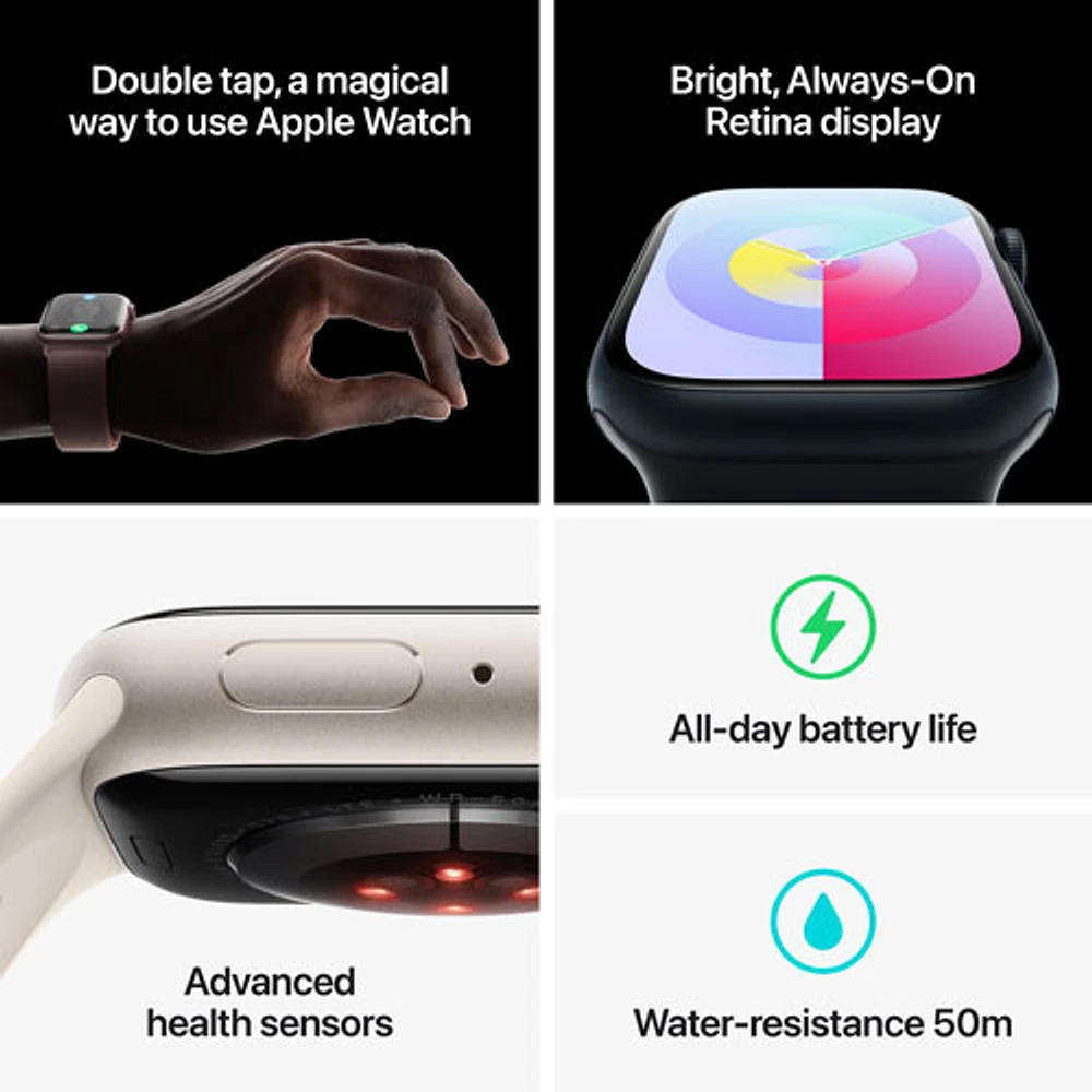Apple Watch Series 9 (GPS + Cellular) avec boîtier de 41 mm en acier inoxydable graphite et bracelet sport minuit par TELUS - Moyen/Grand - Financement mensuel