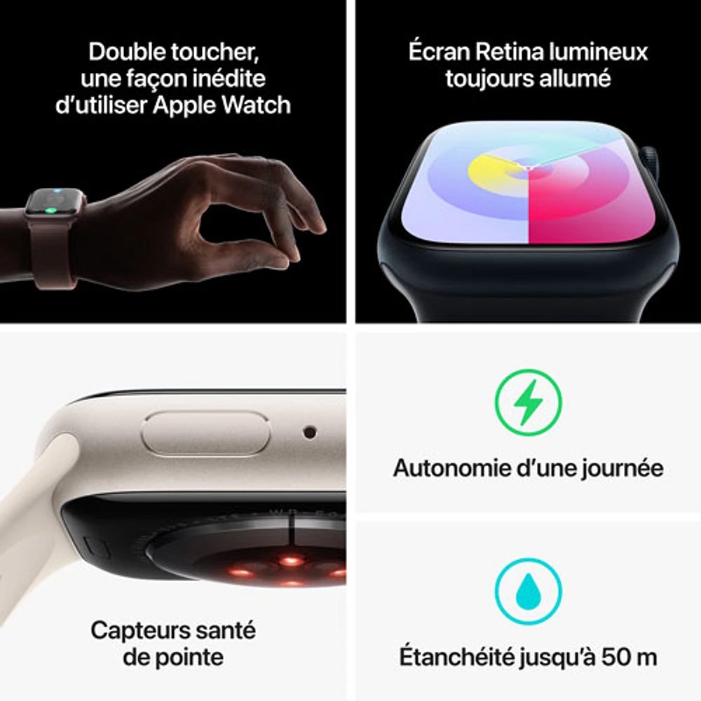 Apple Watch Series 9 (GPS + Cellular) avec boîtier de 41 mm en acier inoxydable graphite et bracelet sport minuit par TELUS - Moyen/Grand - Financement mensuel