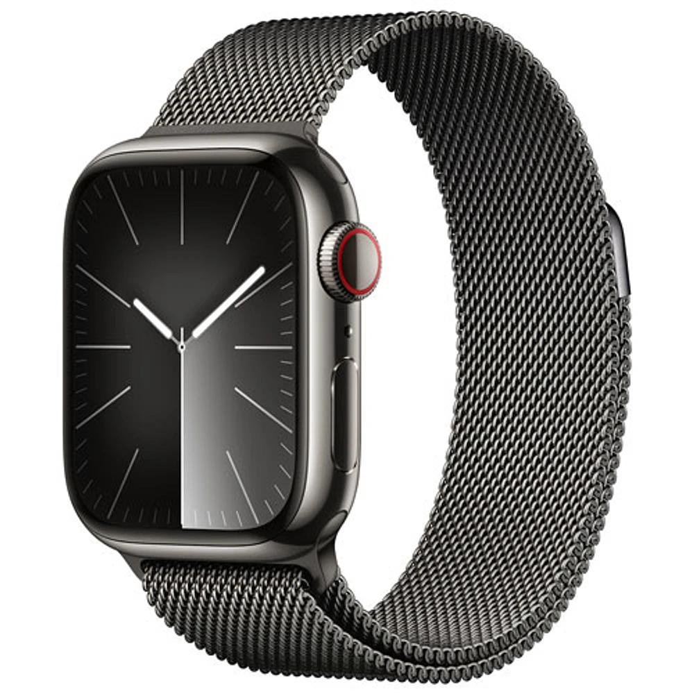 Rogers Apple Watch Series 9 (GPS + Cellular) 41mm Graphite Stainless Steel Case w/ Graphite Stainless Steel Milanese Loop - S - Monthly Financing