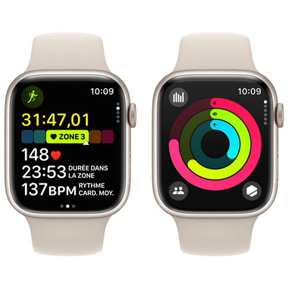 Bell Apple Watch Series 9 (GPS + Cellular) 45mm Starlight Aluminium Case w/Starlight Sport Band - S/M - Monthly Financing