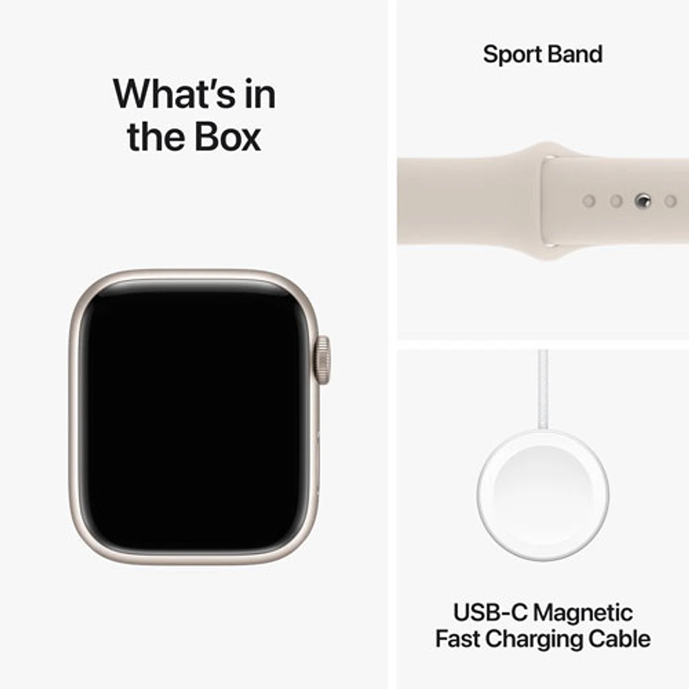 Virgin Plus Apple Watch Series 9 (GPS + Cellular) 45mm Starlight Aluminium Case w/Starlight Sport Band - S/M - Monthly Financing