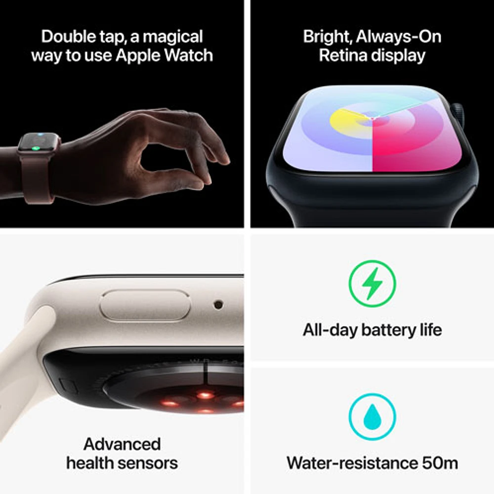 Rogers Apple Watch Series 9 (GPS + Cellular) 45mm Starlight Aluminium Case w/Starlight Sport Band - M/L - Monthly Financing