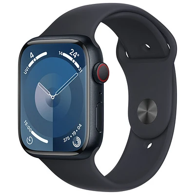 Apple Watch Series 9 (GPS + Cellular) avec boîtier de 45 mm en aluminium minuit et bracelet sport minuit par Bell - Moyen/Grand - Financement mensuel