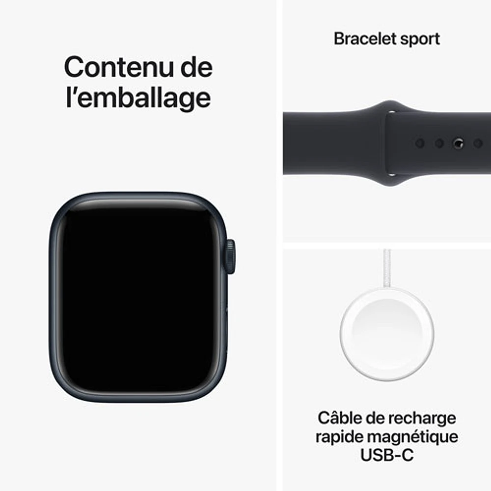 Apple Watch Series 9 (GPS + Cellular) avec boîtier de 45 mm en aluminium minuit et bracelet sport minuit par Bell - Moyen/Grand - Financement mensuel