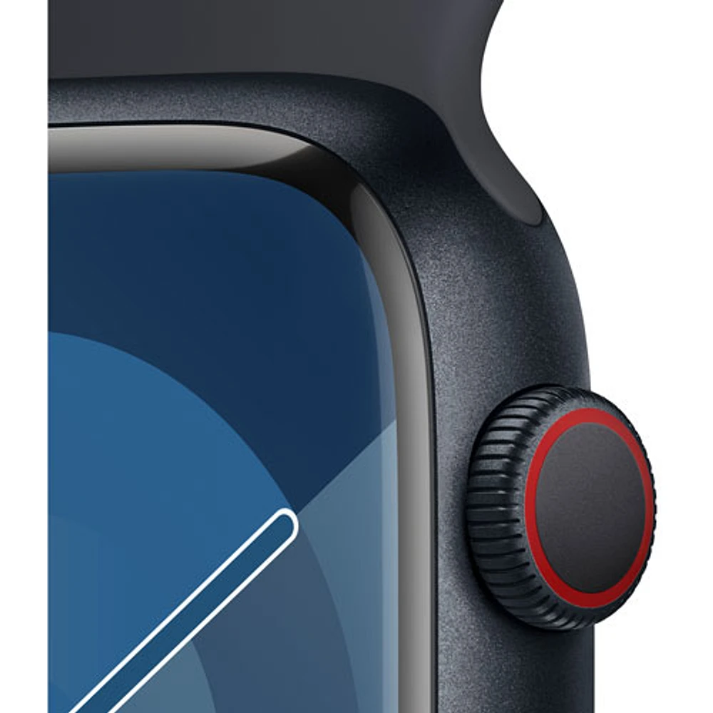 Apple Watch Series 9 (GPS + Cellular) avec boîtier de 45 mm en aluminium minuit et bracelet sport minuit par Virgin Plus - Moyen/Grand - Financement mensuel