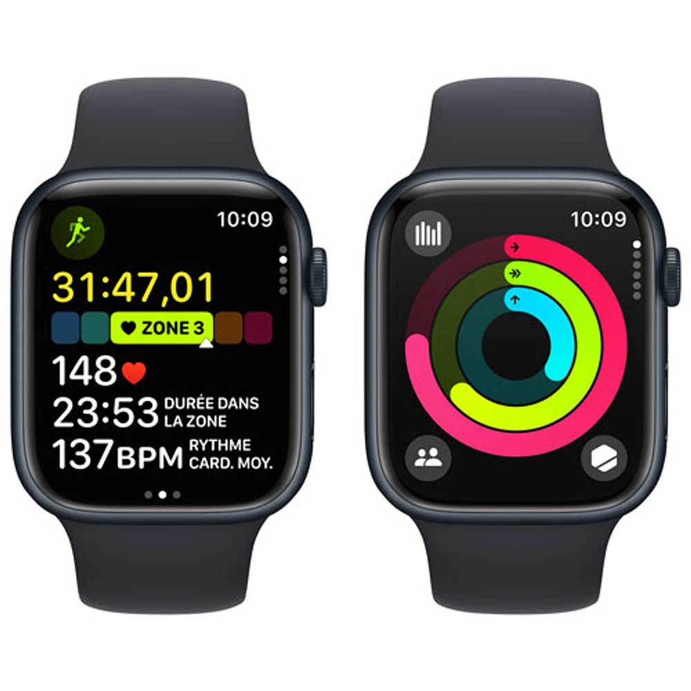 Apple Watch Series 9 (GPS + Cellular) avec boîtier de 45 mm en aluminium minuit et bracelet sport minuit par Virgin Plus - Moyen/Grand - Financement mensuel