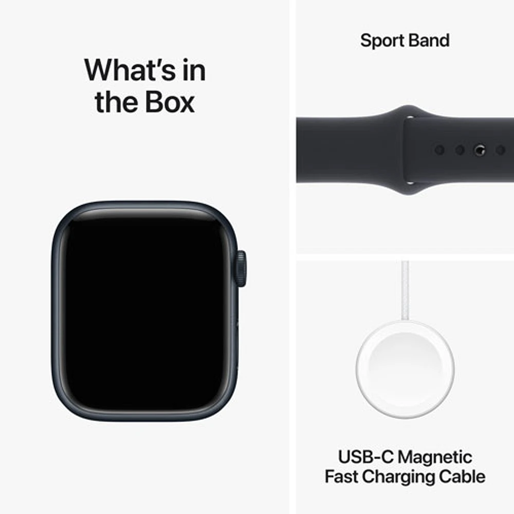Apple Watch Series 9 (GPS + Cellular) avec boîtier de 45 mm en aluminium minuit et bracelet sport minuit par Virgin Plus - Moyen/Grand - Financement mensuel