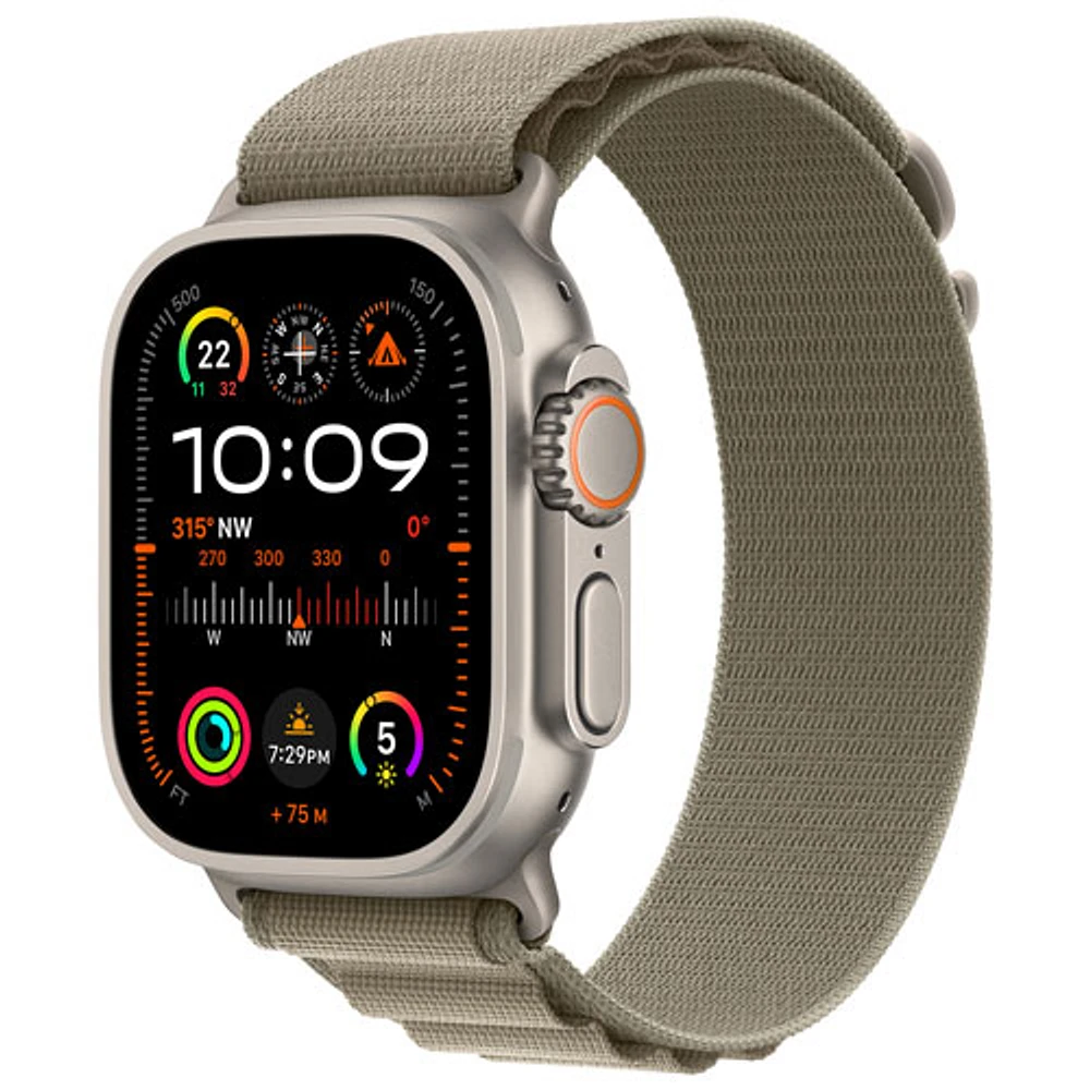 Apple Watch Ultra 2 (GPS + Cellular) avec boîtier de 49 mm en titane et bracelet Alpin olive par Rogers - Grand - Financement mensuel