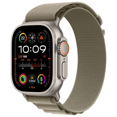 Apple Watch Ultra 2 (GPS + Cellular) avec boîtier de 49 mm en titane et bracelet Alpin olive par Rogers - Grand - Financement mensuel