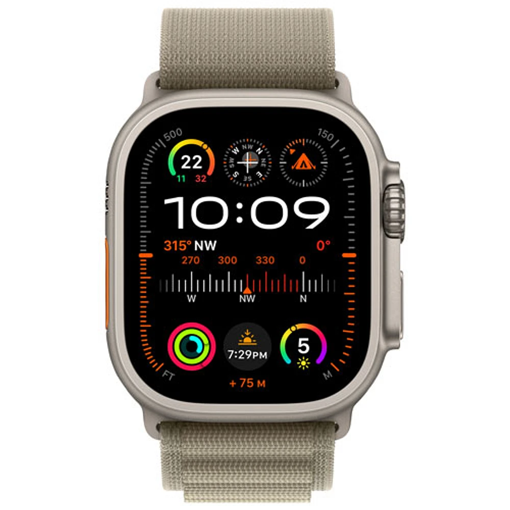 Apple Watch Ultra 2 (GPS + Cellular) avec boîtier de 49 mm en titane et bracelet Alpin olive par Rogers - Grand - Financement mensuel