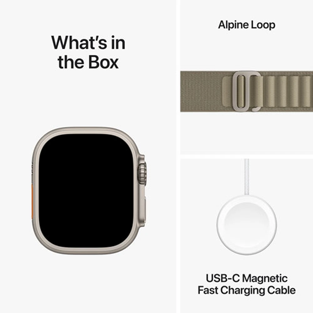 Apple Watch Ultra 2 (GPS + Cellular) avec boîtier de 49 mm en titane et bracelet Alpin olive par Rogers - Grand - Financement mensuel