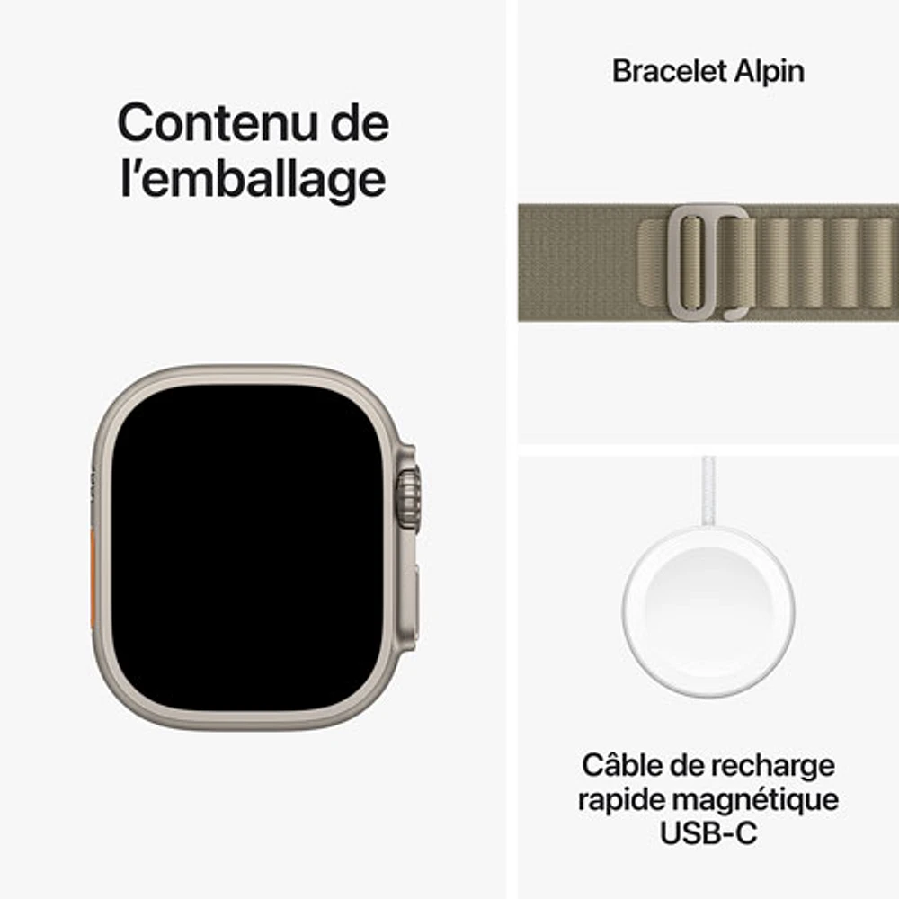 Apple Watch Ultra 2 (GPS + Cellular) avec boîtier de 49 mm en titane et bracelet Alpin olive par Rogers - Grand - Financement mensuel
