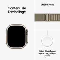 Apple Watch Ultra 2 (GPS + Cellular) avec boîtier de 49 mm en titane et bracelet Alpin olive par Rogers - Grand - Financement mensuel