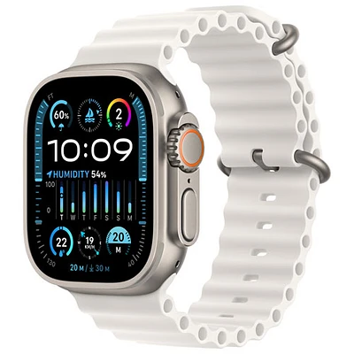 Apple Watch Ultra 2 (GPS + Cellular) avec boîtier de 49 mm en titane et bracelet Océan blanc par TELUS - Financement mensuel