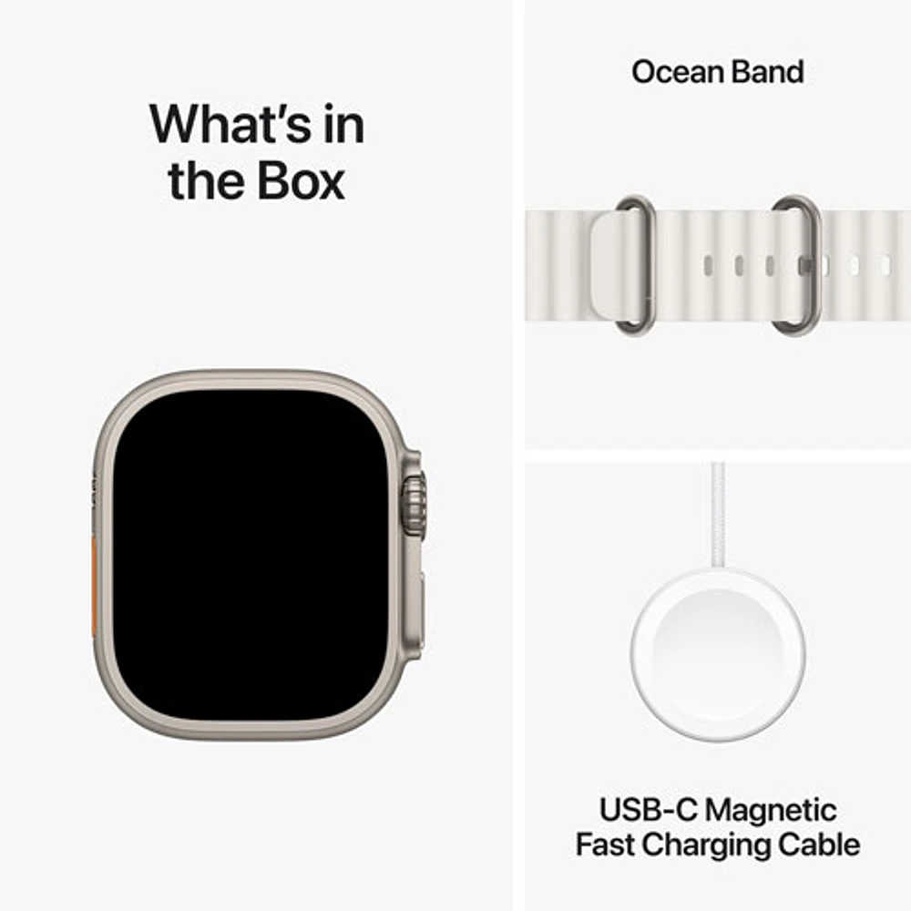 Apple Watch Ultra 2 (GPS + Cellular) avec boîtier de 49 mm en titane et bracelet Océan blanc par TELUS - Financement mensuel