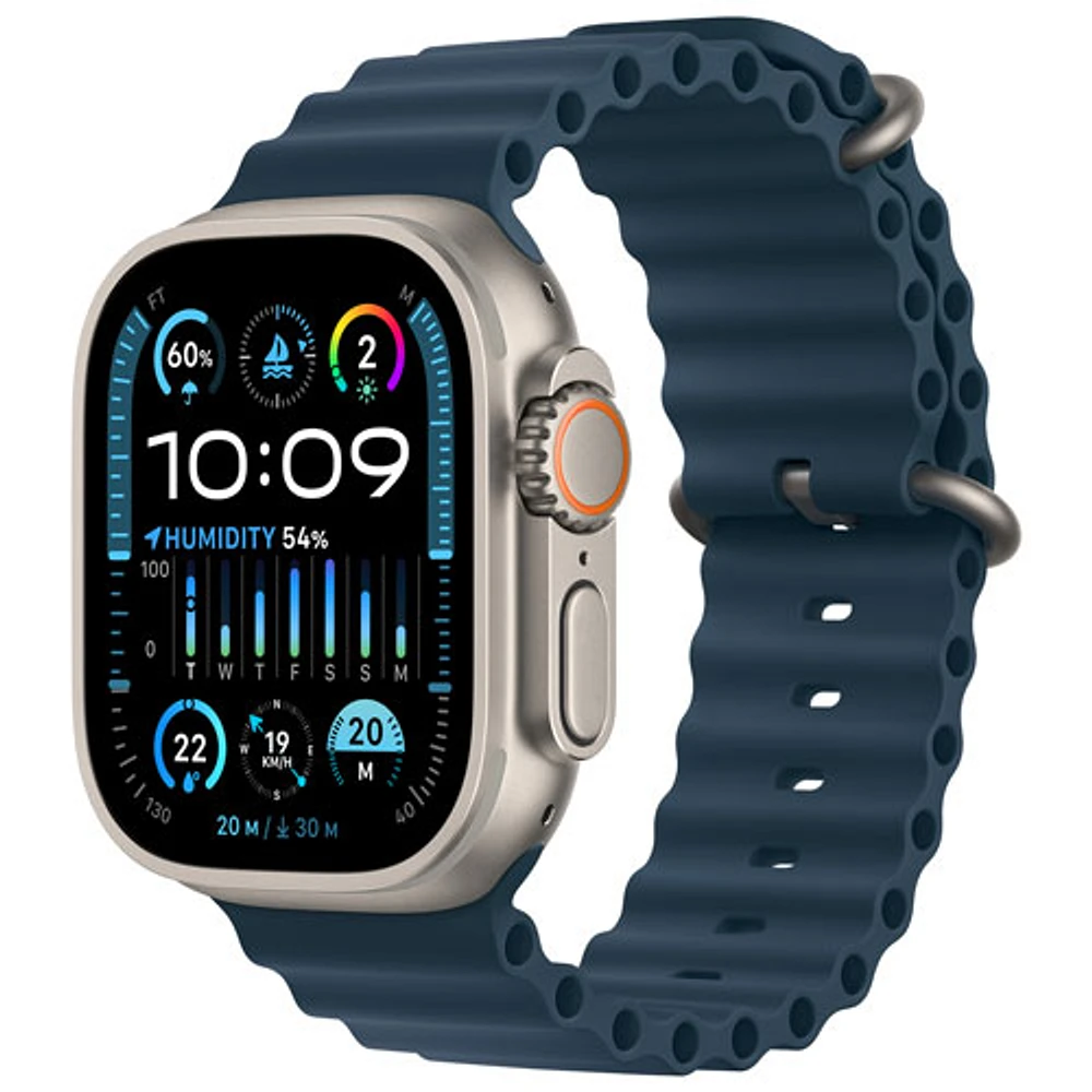 Apple Watch Ultra 2 (GPS + Cellular) avec boîtier de 49 mm en titane et bracelet Océan bleu par Bell - Financement mensuel