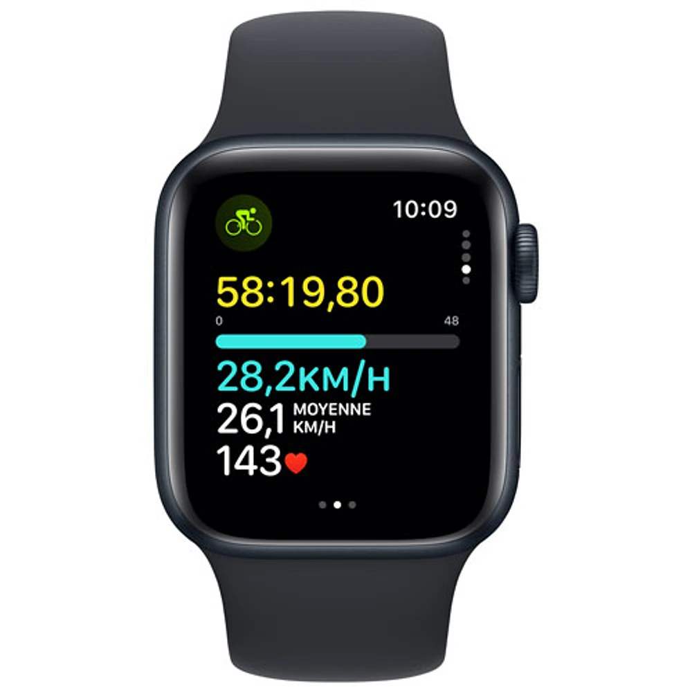 Apple Watch SE (GPS + Cellular) avec boîtier de mm en aluminium minuit et bracelet sport minuit par TELUS - Moyen/Grand