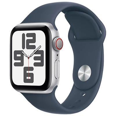 Apple Watch SE (GPS + Cellular) avec boîtier de mm en aluminium argenté et bracelet sport bleu tempête par Rogers - Moyen/Grand