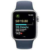 Apple Watch SE (GPS + Cellular) avec boîtier de mm en aluminium argenté et bracelet sport bleu tempête par Rogers - Moyen/Grand