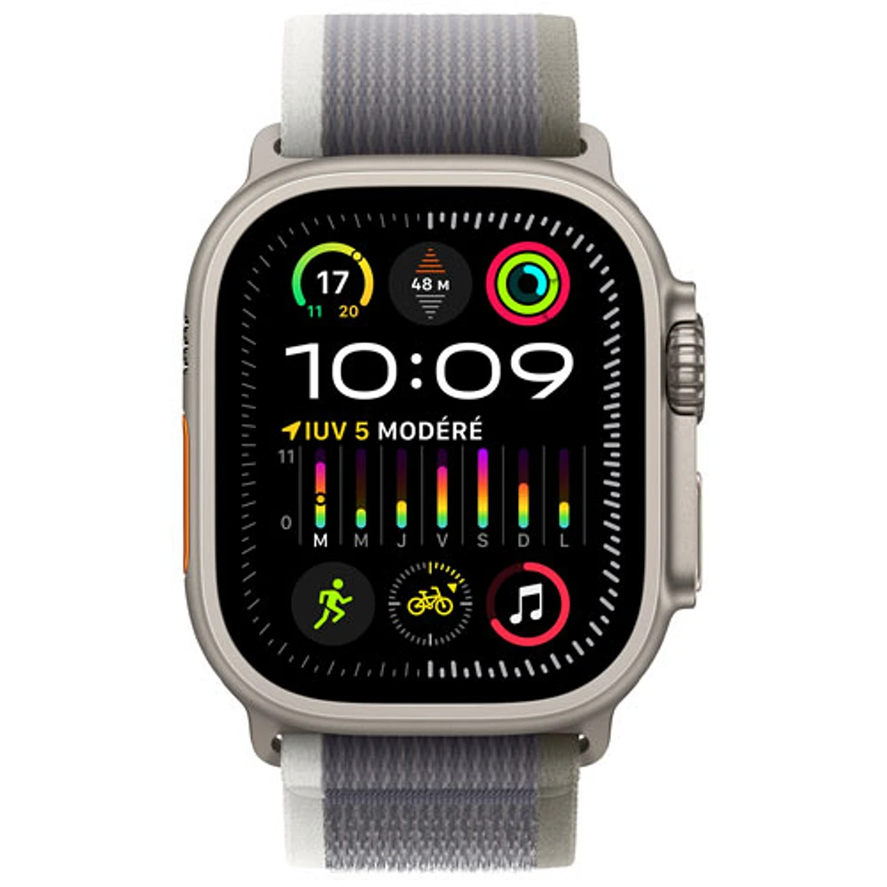 Apple Watch Ultra 2 (GPS + Cellular) avec boîtier de 49 mm en titane et bracelet Sentier vert/gris par Rogers - Moyen/Grand - Financement mensuel