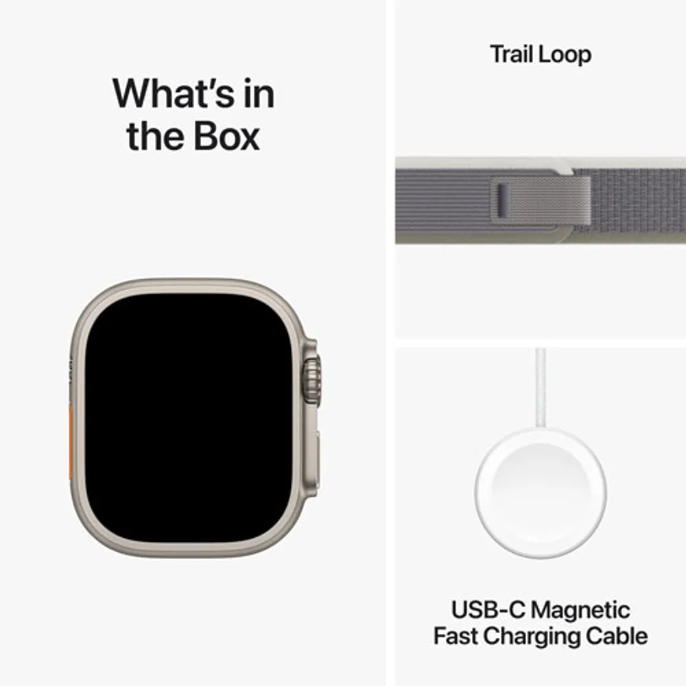 Apple Watch Ultra 2 (GPS + Cellular) avec boîtier de 49 mm en titane et bracelet Sentier vert/gris par Rogers - Moyen/Grand - Financement mensuel