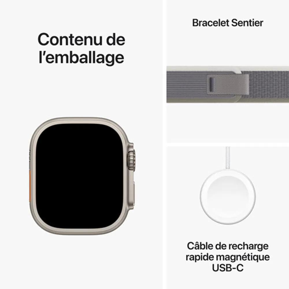 Apple Watch Ultra 2 (GPS + Cellular) avec boîtier de 49 mm en titane et bracelet Sentier vert/gris par Rogers - Moyen/Grand - Financement mensuel